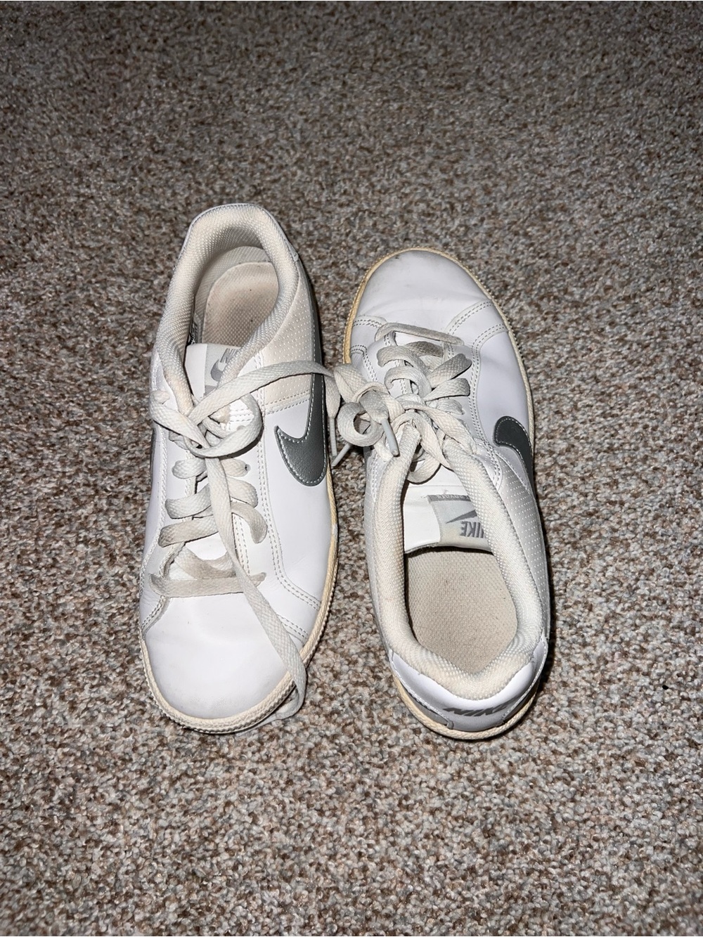 Nike Kids White Sneakers with Gray Swoosh
